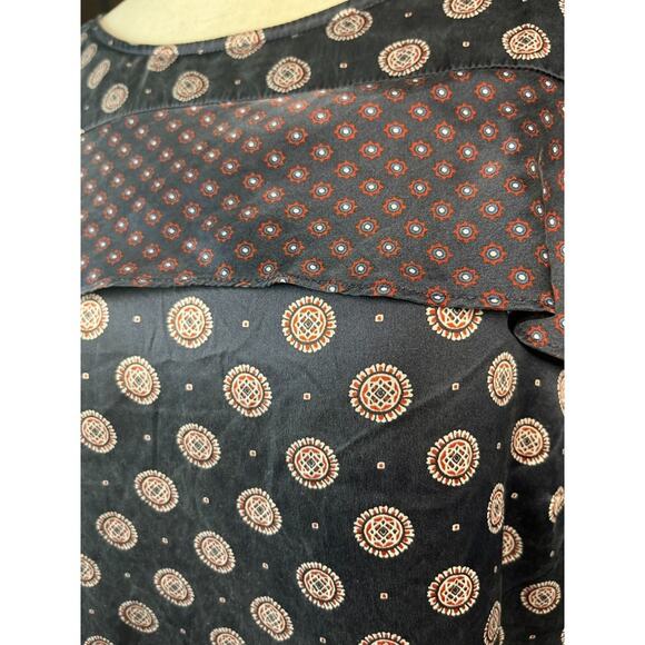 Banana Republic SILK Foulard Ruffle Blue Dress Long Sleeve Gold Stud Buttons 8 - Picture 9 of 14